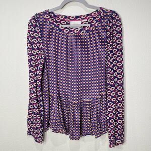 Maeve Anthropologie Cheyenne Floral Geometric Print Ruffle Blouse Boho Mod M